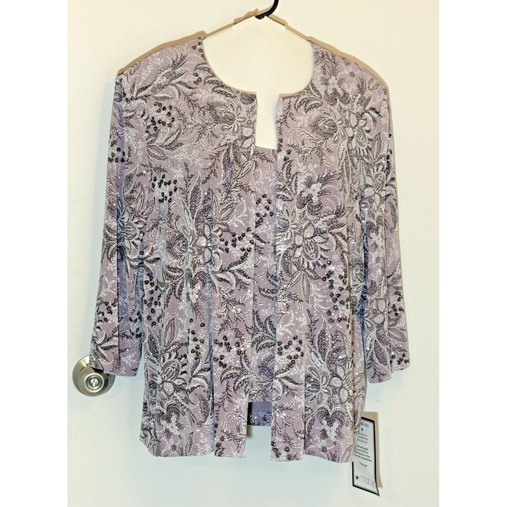 New Alex Evenings XL Jacket & Blouse Set, Lavender Silver Glitter Paisley